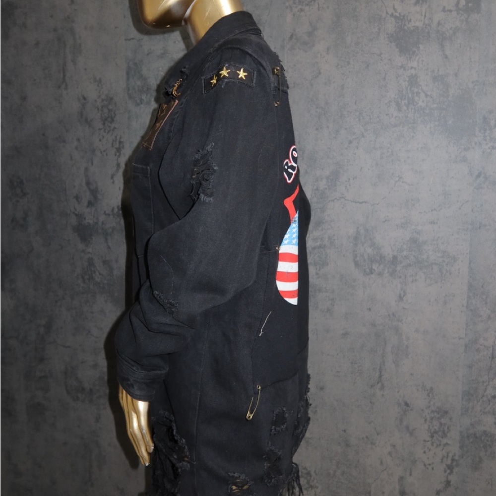 Black Distressed Denim Jacket - Picture 2 of 6